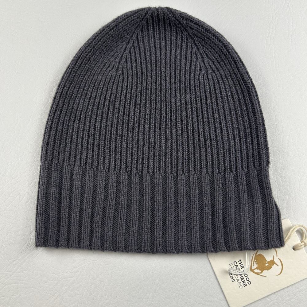 Nordstrom 100% Cashmere Rib Knit Beanie Hat Gray One Size Soft Luxury NWT